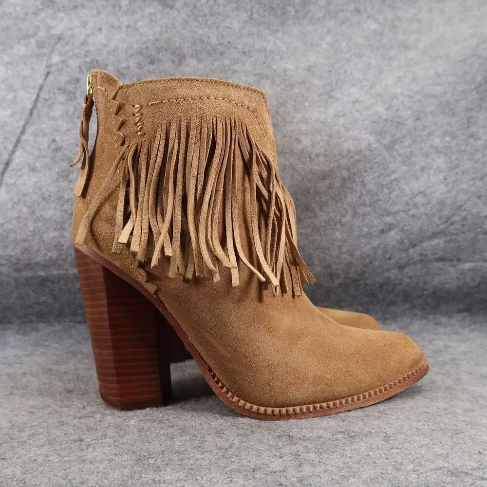 Cynthia Vincent Shoes Womens 9 Booties Fringe Leather Block Heel Fashion Western